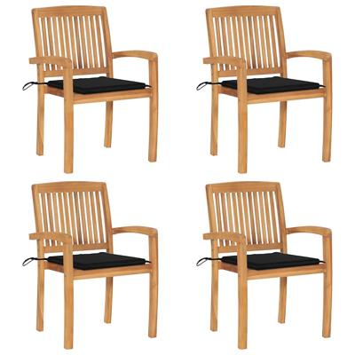 Tuinstoelen stapelbaar 4 st met kussens massief teakhout