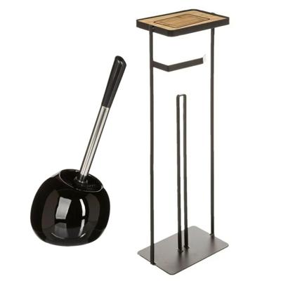 5Five - WC borstel- toiletborstel - met toiletrolhouder - set - in het zwart - dolomiet en metaal