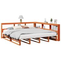 Bed met boekenkast zonder matras grenenhout wasbruin 200x200 cm