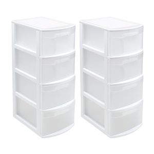 2x stuks ladeblok/bureau organizer met 4x lades wit/transparant L39 x B28.5 x H78 cm