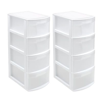 2x stuks ladeblok/bureau organizer met 4x lades wit/transparant L39 x B28.5 x H78 cm