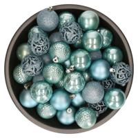 Bellatio Decorations kerstballen - 37x - ijsblauw - 6 cm - kunststof