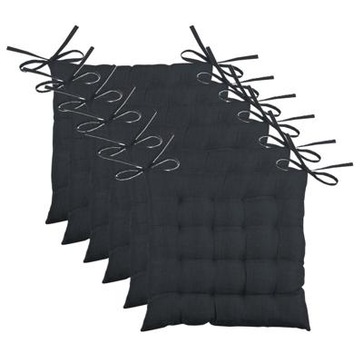 Stof Textile stoelkussen BEA - 6x - antraciet - 40 x 40 x 4 cm - touwtjes sluiting - binnen/buiten