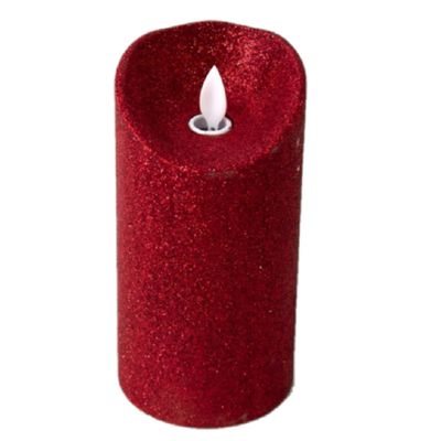 LED kaars/stompkaars - rood - H15 cm - met glitters