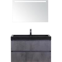 Maxx XL Badmeubelset 100 cm - Beton Antraciet - Wastafel Lucca 1 Kraangat met LED Spiegel