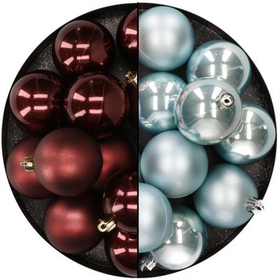 Kunststof kerstballen van dia6 cm - 24x stuks - bruin en lichtblauw - kerstversieringen