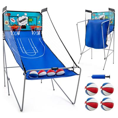 Opvouwbare Basketbalhoepel met 4 Ballen/Opblaaspomp/Basketbalspel voor 1 tot 4 Spelers met Scoresysteem-Blauw