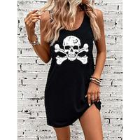 Dames Tank-jurk Doodskoppen Afdrukken U-hals Mini-jurk Stijlvol Casual Dagelijks Mouwloos Zomer Lightinthebox - thumbnail