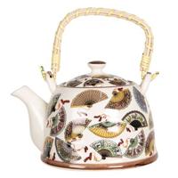 Clayre & Eef Theepot met Filter 800 ml Beige Blauw Porselein Rond Clayre & Eef Theepot met Filter 800 ml Beige Blauw Porselein Rond