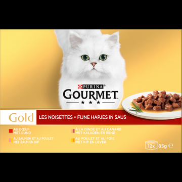 Gourmet Gold Fijne Hapjes Kattenvoer nat met Rund, Kalkoen, Zalm en Kip bij Jumbo