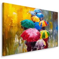 Schilderij - Mensen met Paraplu, Multikleur (print op canvas) - thumbnail