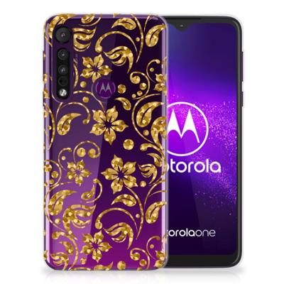 Motorola One Macro | TPU Case | Gouden Bloemen Motorola One Macro | TPU Case | Gouden Bloemen