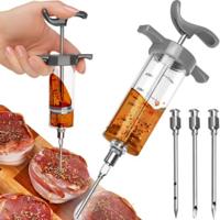 Ruhhy Vleesinjector - RVS - 50 ml - L23 cm - incl 3 naalden - vleesspuit - vlees bereiden