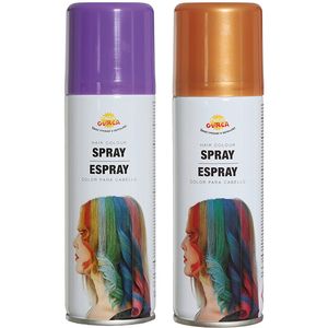 Carnaval verkleed haar verf/spray - paars en goud - spuitbus - 125 ml