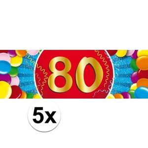 5x 80 Jaar leeftijd stickers verjaardag versiering   -