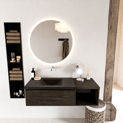 MONDIAZ BUKLA 120cm badmeubel met open module 40 kleur Dark Brown met 1 lade. Wastafel CLOUD links 0 kraangaten kleur Urban.