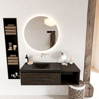 MONDIAZ BUKLA 120cm badmeubel met open module 40 kleur Dark Brown met 1 lade. Wastafel CLOUD links 0 kraangaten kleur Urban. MONDIAZ BUKLA 120cm badmeubel met open module 40 kleur Dark Brown met 1 lade. Wastafel CLOUD links 0 kraangaten kleur Urban.