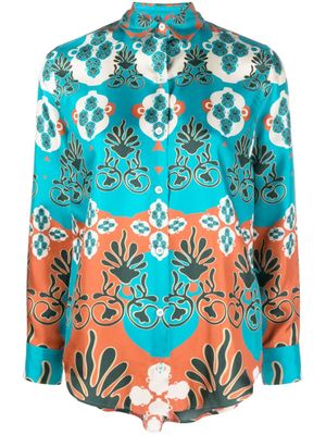 PAULA chemise en soie à motif en jacquard - Bleu