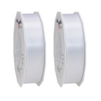 2x Luxe hobby/decoratie witte satijnen sierlinten 2,5 cm/25 mm x 25 meter