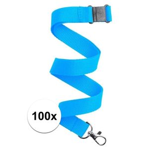 100x Keycord/lanyard licht blauw met sleutelhanger 50 cm