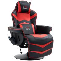 HOMCOM Gaming-stoel met massagefunctie, inclusief voetensteun, ligfunctie, rood + zwart. - thumbnail