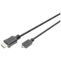 Digitus DB-330109-020-S HDMI-kabel HDMI Adapterkabel HDMI-A-stekker, HDMI-micro-D-stekker 2 m Zwart 4K UHD, Afgeschermd (dubbel), Afscherming gevlochten, - thumbnail