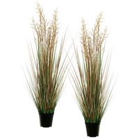 Louis Maes Quality kunstplant - 2x - Siergras met bes - groen/bruin - H95 cm - in pot