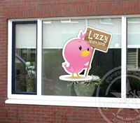 Sticker geboorte raam - vogeltje met naambord meisje - thumbnail