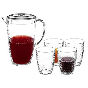 Sapkan/schenkkan Estiva karaf met deksel en 6x drinkglazen - 2000 ml - transparant - kunststof