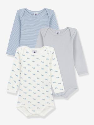 Set van 3 body's Walvissen baby PETIT BATEAU lange mouwen wit