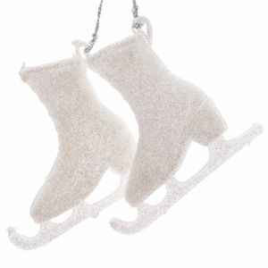 Kerstversiering hangdecoratie witte schaatsen 8 cm