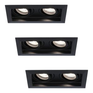 HOFTRONIC™ Set van 3 Durham Inbouwspots Dubbel Zwart - GU10 5 Watt 400 lumen - 6000K Daglicht wit - Kantelbaar - IP20 - Rechthoek