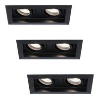 HOFTRONIC™ Set van 3 Durham Inbouwspots Dubbel Zwart - GU10 5 Watt 400 lumen - 6000K Daglicht wit - Kantelbaar - IP20 - Rechthoek