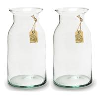 Bellatio design Vaas - Set van 2x stuks - transparant - 9x18cm - Gerecycled glas - Melkbus