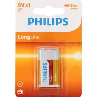 9V LongLife batterij Philips - thumbnail