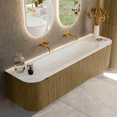 Badmeubel Mondiaz Kurve-Dlux | 170 cm cm | Meubelkleur Dusk | Wastafelkleur Opalo | Solid surface | Wasbak midden spoelbak | Zonder kraangat(en)