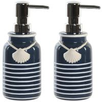 2x stuks zeeppompje/dispenser kunststeen/rvs in kleur blauw/wit 18 cm - thumbnail