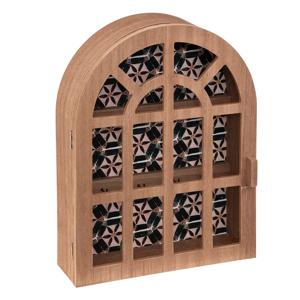 Sleutelkastje Classic Window - mdf/glas - lichtbruin - 27 x 36 cm - Klassieke boog raam vorm