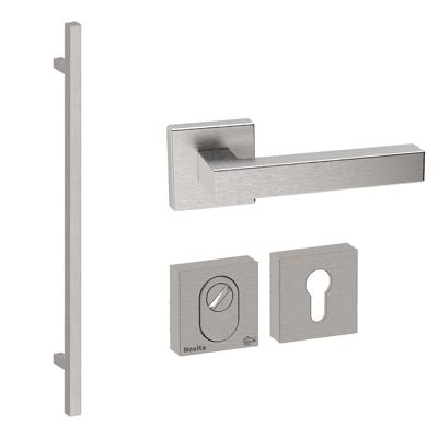 Hardbrass Voordeurset vierkant 3-delig met greep 1160mm anti-kerntrek SKG*** - RVS