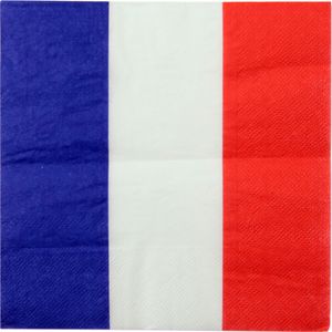 20x Frankrijk feest servetjes met Franse vlag opdruk 33 x 33 cm   -