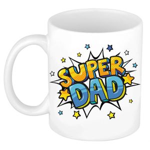 Super dad bedank mok / cadeaubeker wit met sterren 300 ml   -