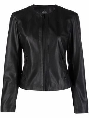 Armani Exchange veste en cuir artificiel à design sans col - Noir