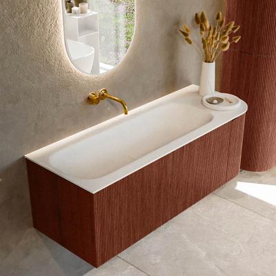 Badmeubel Mondiaz Kurve | 125 cm cm | Meubelkleur Ruby | Wastafelkleur Talc | Solid surface | Wasbak links zijde spoelbak | Zonder kraangat(en)