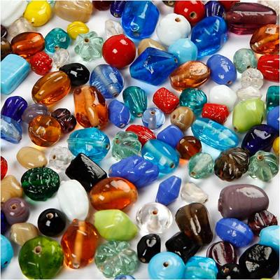 Creativ Company Glaskralen, afm 7-18 mm, gatgrootte 1 mm, ca. 600 stuk, diverse kleuren, 1000 gr/ 1 doos