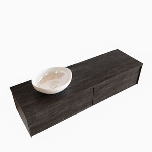 Badkamermeubel BWS Madrid Dark Brown 150 cm met Topblad en Keramische Waskom Links (2 lades, 0 kraangaten)
