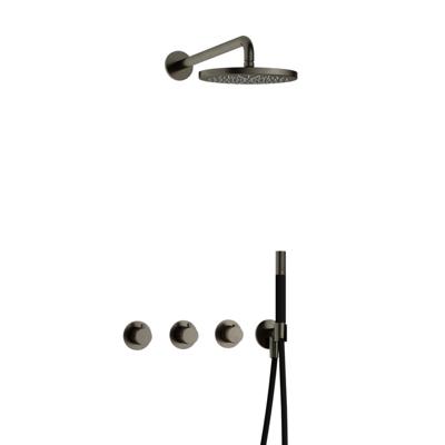 Hotbath Cobber - Inbouw Regendoucheset - Verouderd Ijzer - 2 Stopkranen - Thermostatisch - Wandarm 40 cm - Hoofddouche 200 mm - Staafhanddouche - Waterbesparend