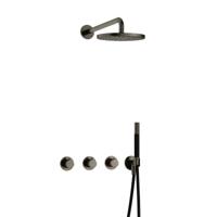 Hotbath Cobber - Inbouw Regendoucheset - Verouderd Ijzer - 2 Stopkranen - Thermostatisch - Wandarm 40 cm - Hoofddouche 200 mm - Staafhanddouche - Waterbesparend