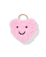 HEMA Sleutelhanger 6x2.5cm fluffy hartvorm met gezichtje roze