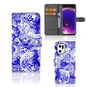 Telefoonhoesje met Naam OPPO Find X5 Pro Angel Skull Blauw