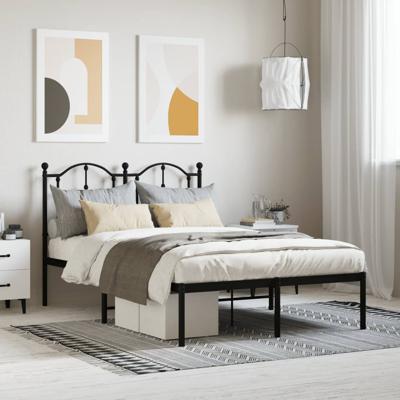 Bedframe met hoofdbord metaal zwart 120x190 cm